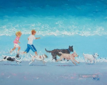 en Dogs Day Out playa Impresionismo infantil Pinturas al óleo